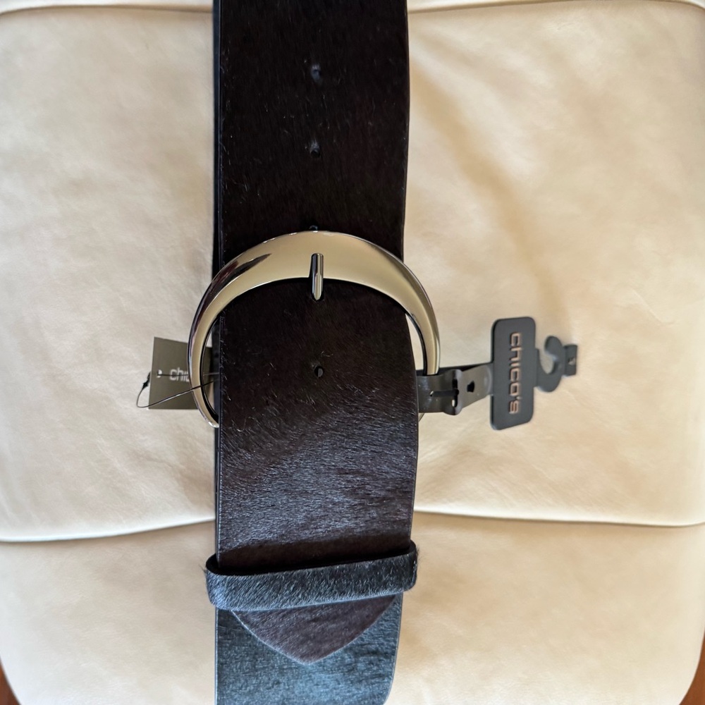 Chico's Black Leather Belt with Silver Buckle